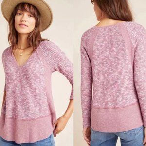 Anthropologie Pink V-Neck Waffle Knit Top
